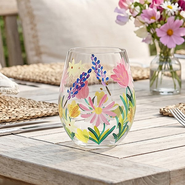Hand Painted Handpainted Stemless Cottage Garden