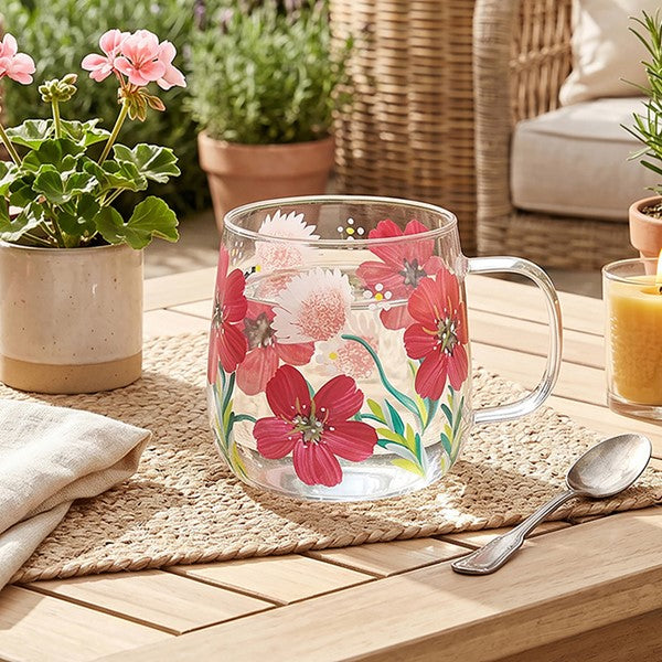 Handpainted Glass Poppies Glass Cup