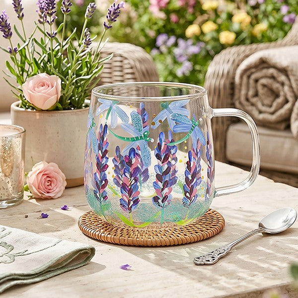 Hand Painted Glass Lavender Glass Cup