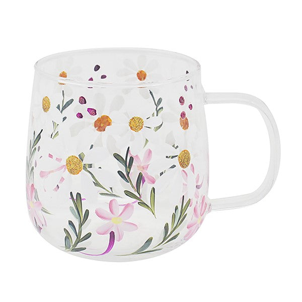 Handpainted Glass Daisies Glass Cup