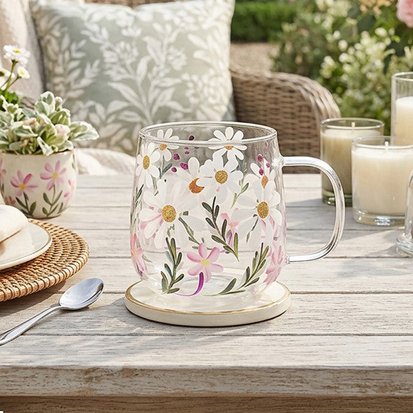 Handpainted Glass Daisies Glass Cup