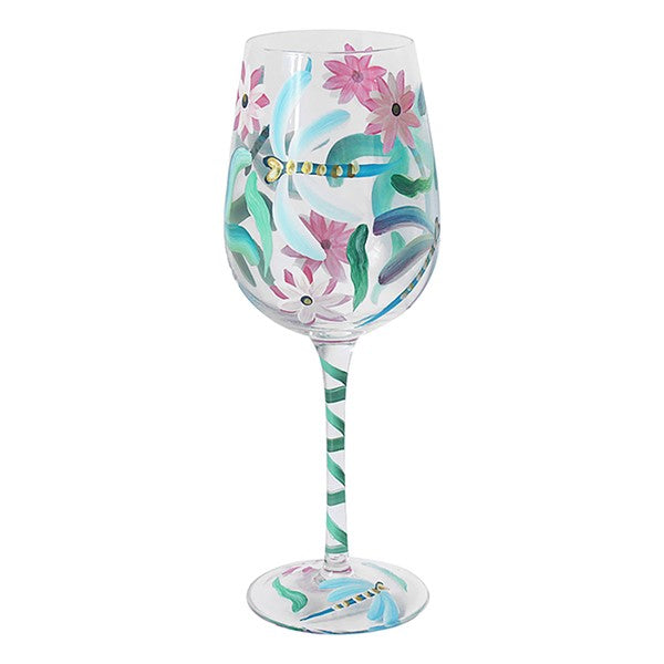 Hand Painted Wine Glass Dragonflies