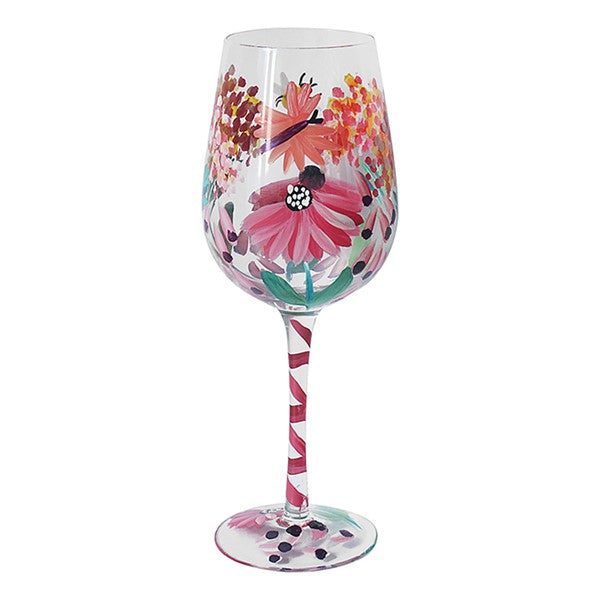 Hand Painted Wine Glass Wild Garden