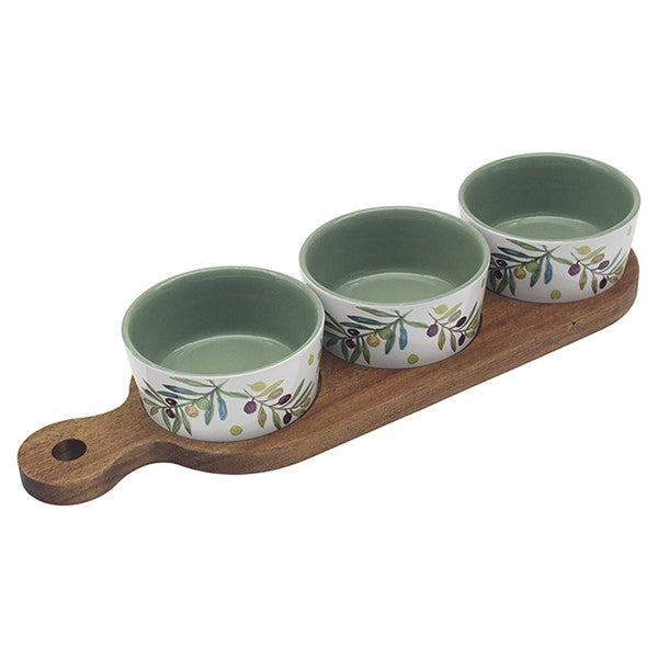 Olive Grove Snack Dishes on Tray Set of 3
