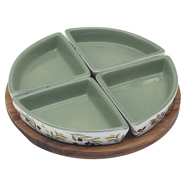Olive Grove Snack Dishes on Tray Set of 4