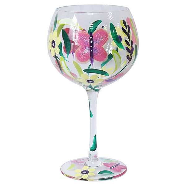Handpainted Glass Gin Butterflies Glass