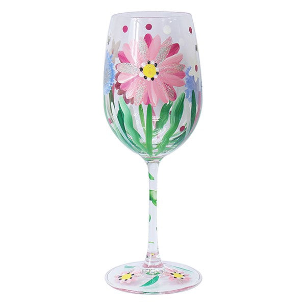 Handpainted Glass Aliums Wine Glass