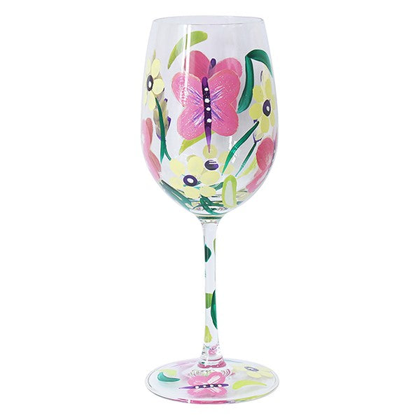 Handpainted Glass Butterflies Wine Glass