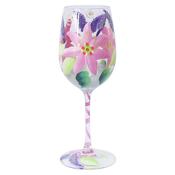 Handpainted Glass Lillies Wine Glass