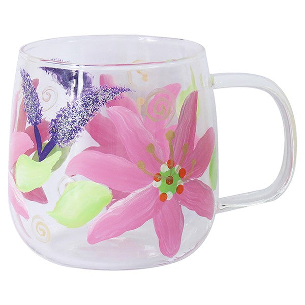 Handpainted Glass Lillies Glass Cup