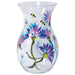 Clear glass vase with floral and bee design on a white background