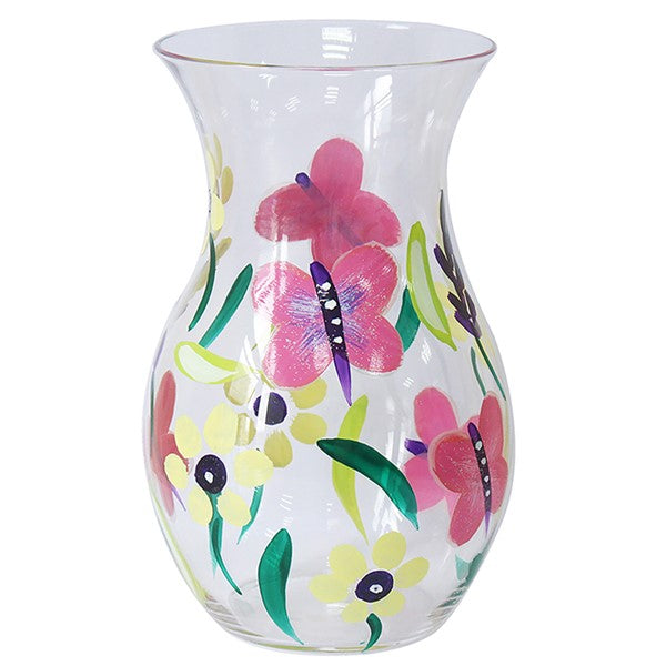 Handpainted Glass Butterflies Glass Vase