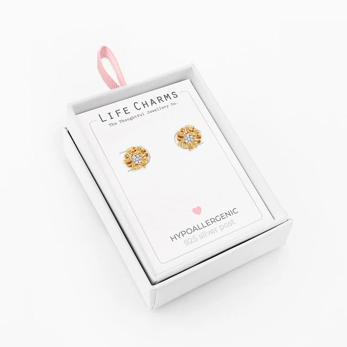 Life Charms Gold Flower Stud Earrings