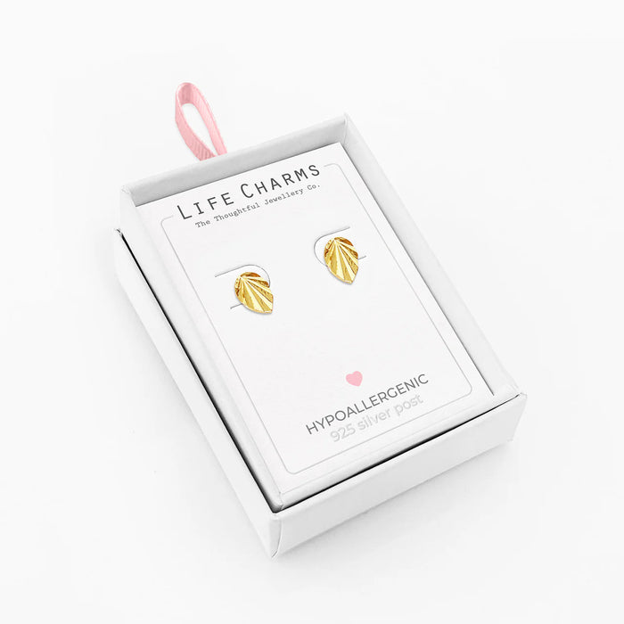Life Charms Gold Tropical Leaf Stud Earrings