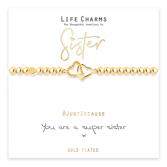 Life Charms Super Sisters Gold Hearts Charm Bracelet