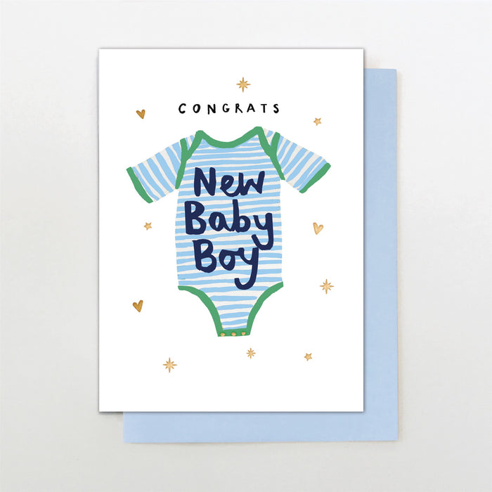 Stop the Clock New Boy Babygrow Card