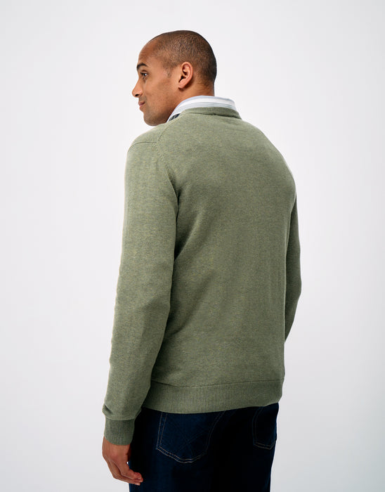 Crew Clothing Men's Organic Cotton Crew Neck Jumper In Heritage Olive Marl