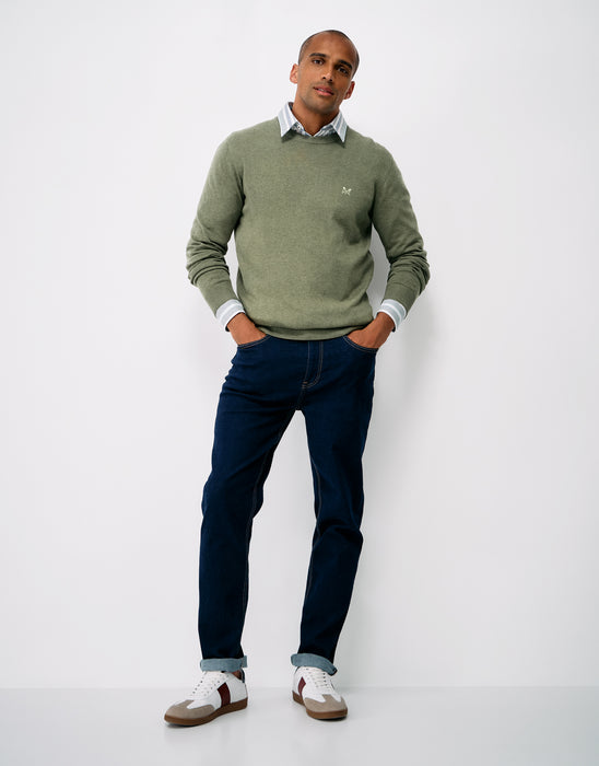 Crew Clothing Men's Organic Cotton Crew Neck Jumper In Heritage Olive Marl