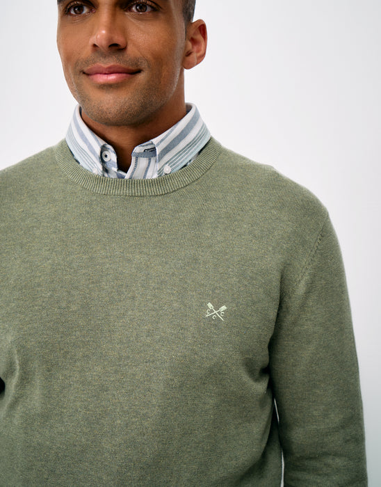 Crew Clothing Men's Organic Cotton Crew Neck Jumper In Heritage Olive Marl