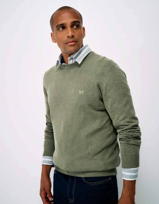 Crew Clothing Men's Organic Cotton Crew Neck Jumper In Heritage Olive Marl