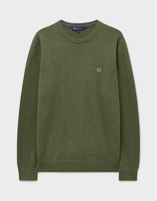 Crew Clothing Men's Organic Cotton Crew Neck Jumper In Heritage Olive Marl