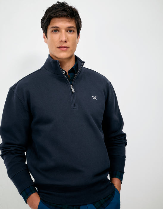 Crew Clothing Mens Blend Piqué Half-Zip Sweatshirt in Heritage Dark Navy
