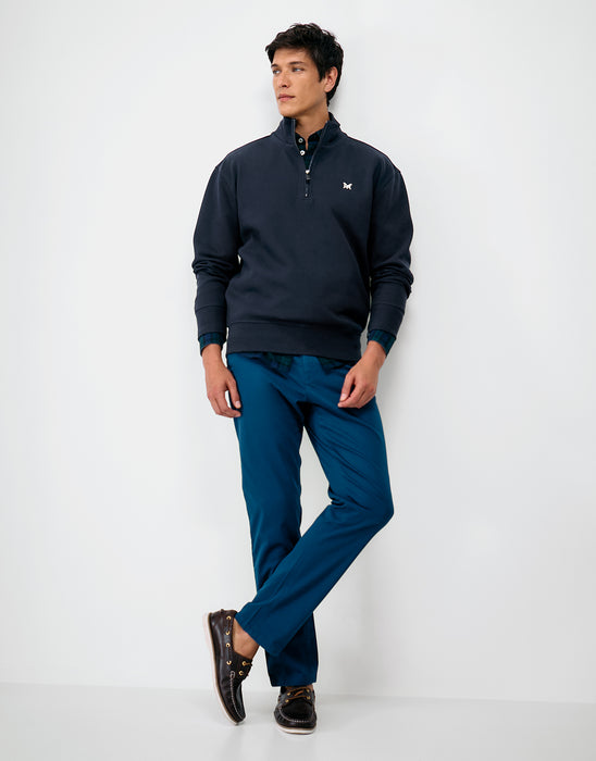 Crew Clothing Mens Blend Piqué Half-Zip Sweatshirt in Heritage Dark Navy