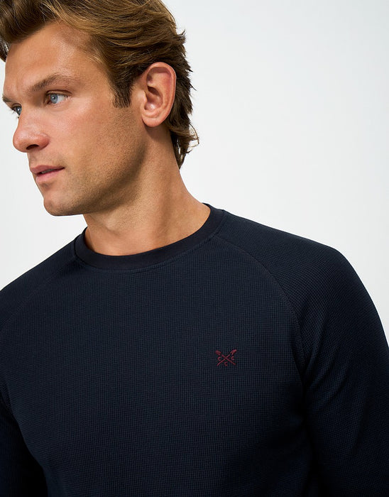 Crew Clothing Mens Long Sleeve Waffle Lounge Tee In Heritage Dark Navy