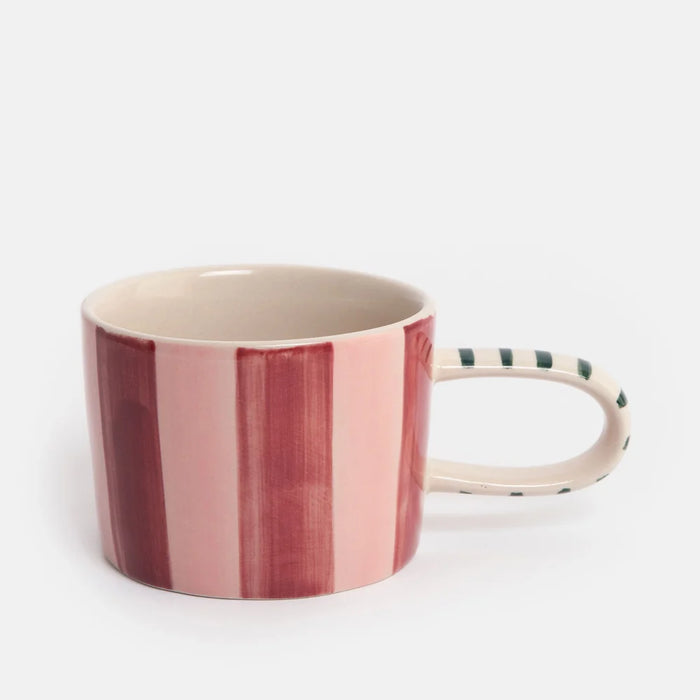 Caroline Gardner Wine & Peach Pink Stripe Ceramic Mug