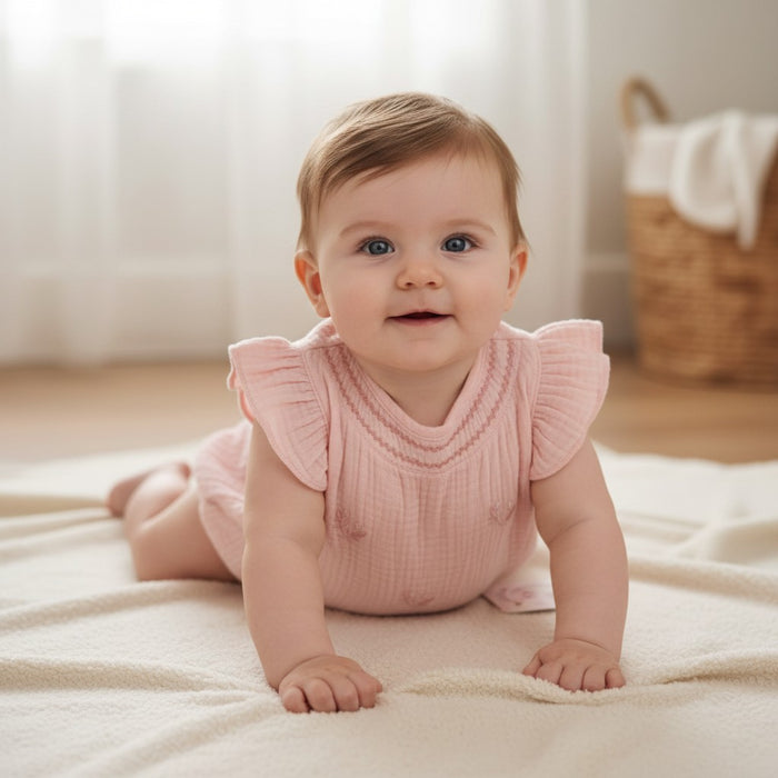 My Little Chick Flowers Muslin Romper Pink