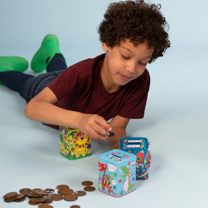 Rachel Ellen Money Box Tin - Adventure Fund Jungle Animals