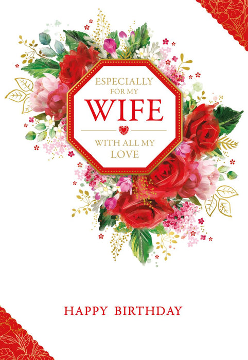 Nigel Quiney 'Wife Red Roses/Leaves' Birthday Card