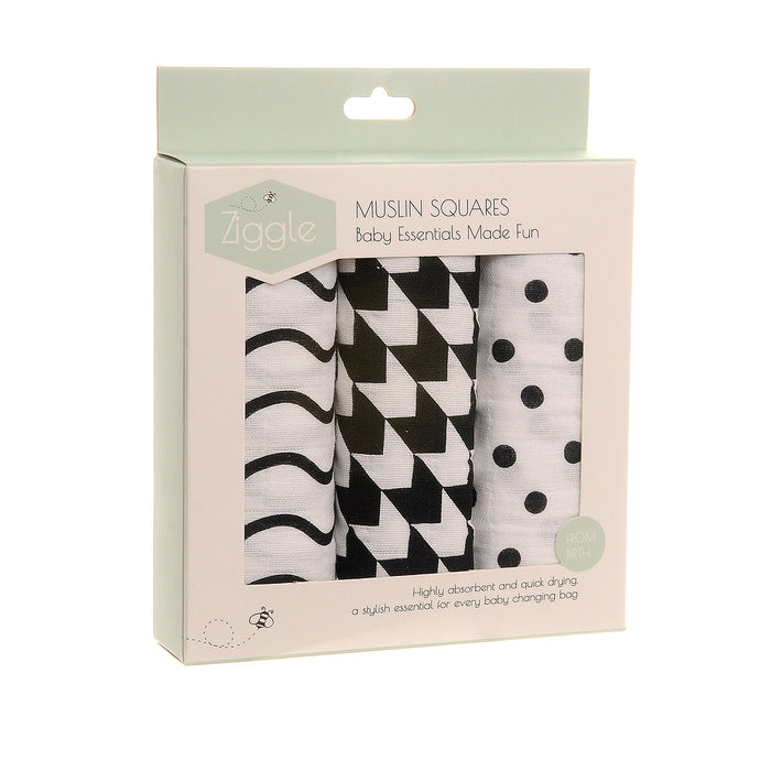 Ziggle Black and White Muslins Set of 3