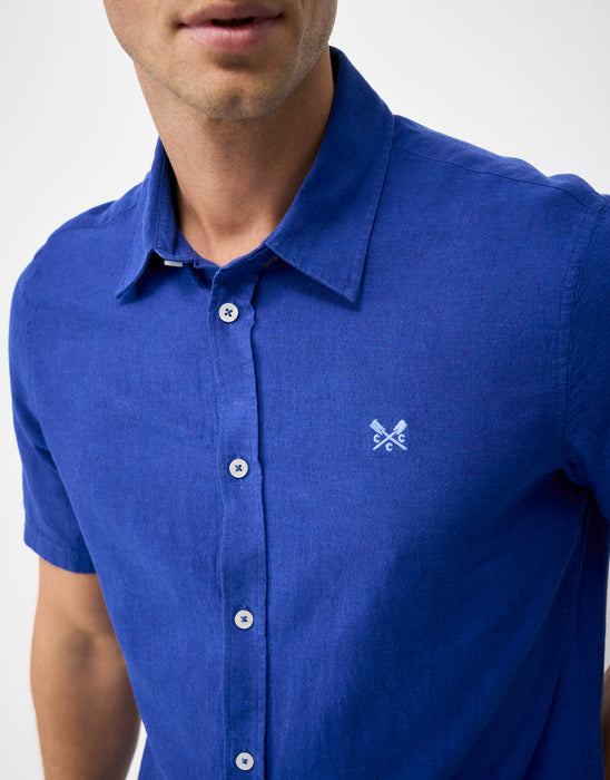 Crew Clothing Mens Short-Sleeve Linen Blend Shirt in Dark Natural Blue