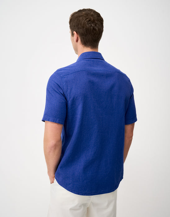 Crew Clothing Mens Short-Sleeve Linen Blend Shirt in Dark Natural Blue