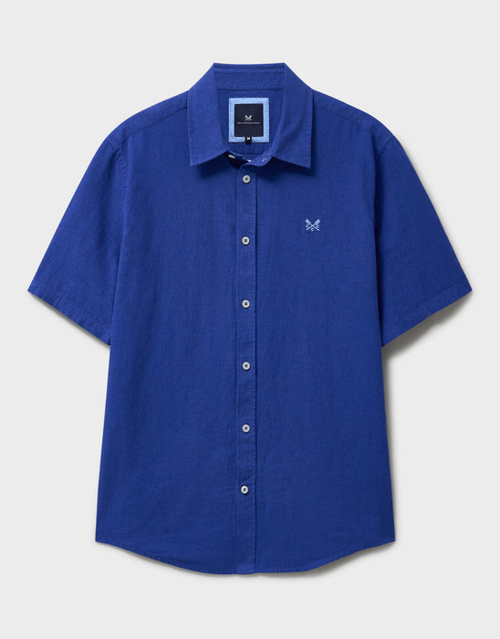 Crew Clothing Mens Short-Sleeve Linen Blend Shirt in Dark Natural Blue