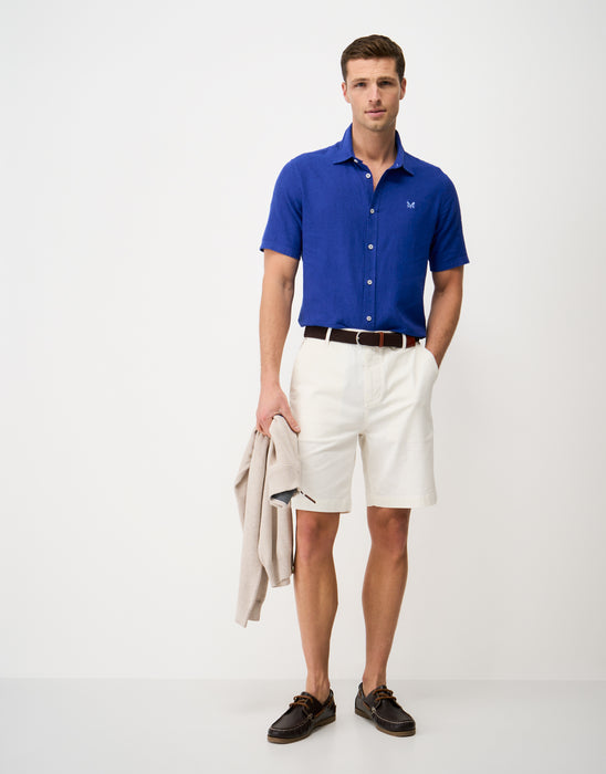 Crew Clothing Mens Short-Sleeve Linen Blend Shirt in Dark Natural Blue