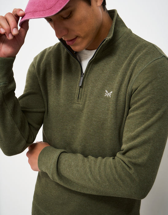 Crew Clothing Mens French Rib Half Zip Jumper In Heritage Olive Marl