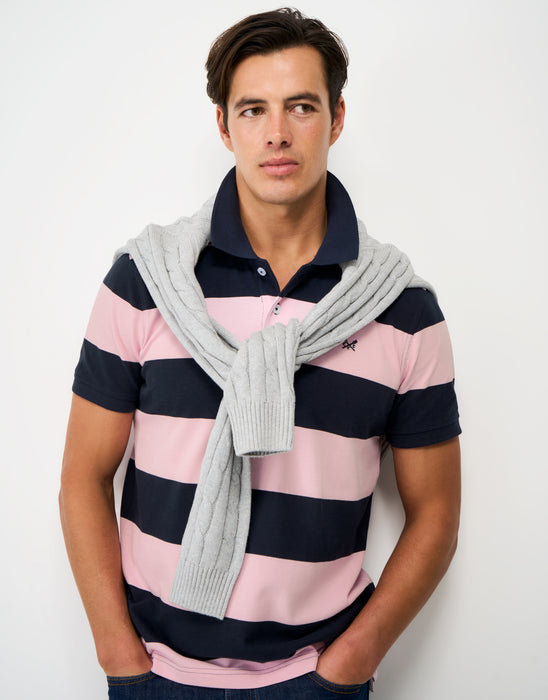 Crew Clothing Mens Heritage Striped Polo In Heritage Navy Pink