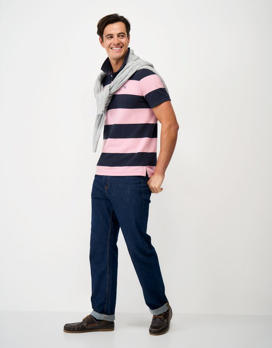 Crew Clothing Mens Heritage Striped Polo In Heritage Navy Pink