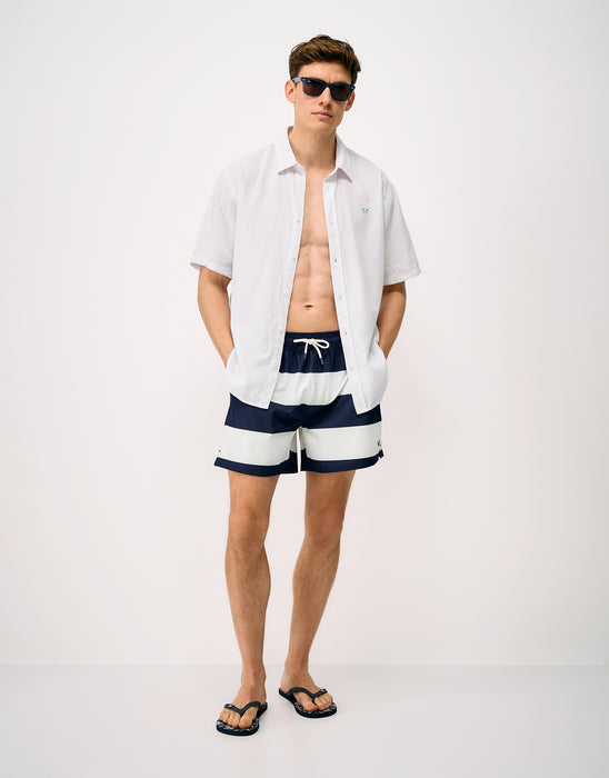 Crew Clothing Men's Heritage Stripe Swim Shorts In Heritage Dark Necru
