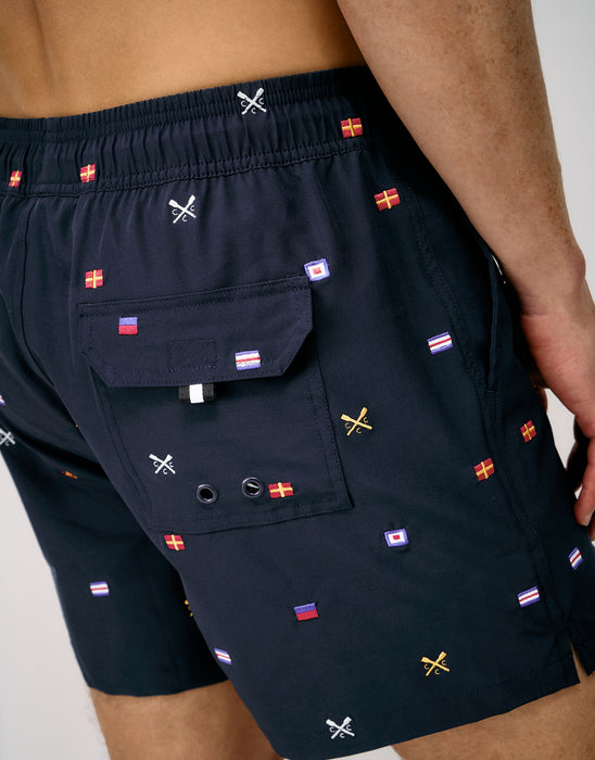 Crew Clothing Mens Embroidered Flag Swim Short In Nautical Blue