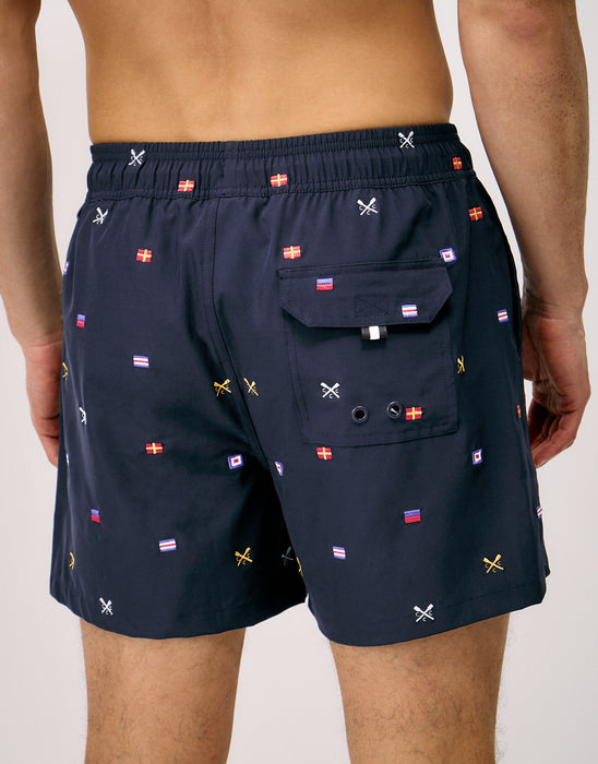 Crew Clothing Mens Embroidered Flag Swim Short In Nautical Blue