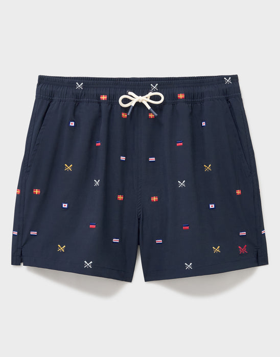 Crew Clothing Mens Embroidered Flag Swim Short In Nautical Blue