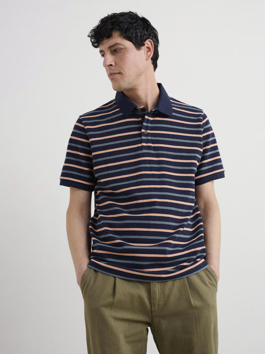 Seasalt Men's Balefire Striped Polo In Duet Breton Maritime Oyster Pink