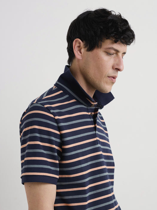Seasalt Men's Balefire Striped Polo In Duet Breton Maritime Oyster Pink