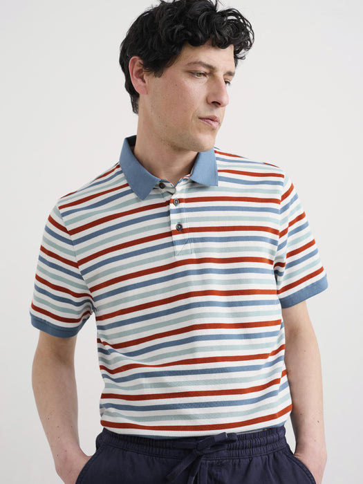 Seasalt Men's Balefire Striped Polo In Tri Mini Cornish Chalk Jasper