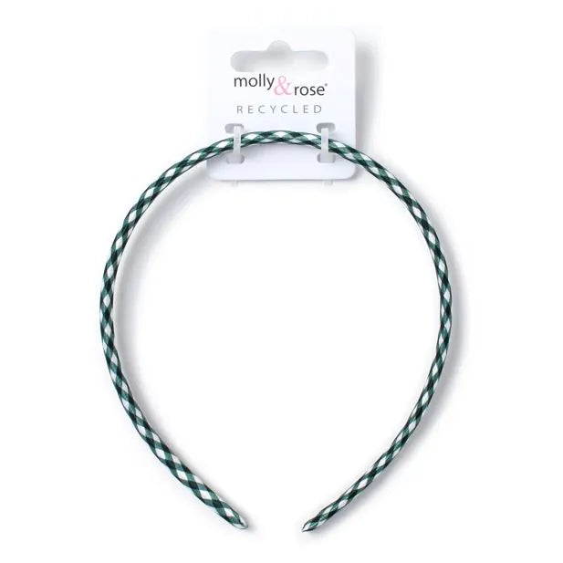 Molly & Rose 1cm Wide Recycled Bottle Green Gingham School Aliceband