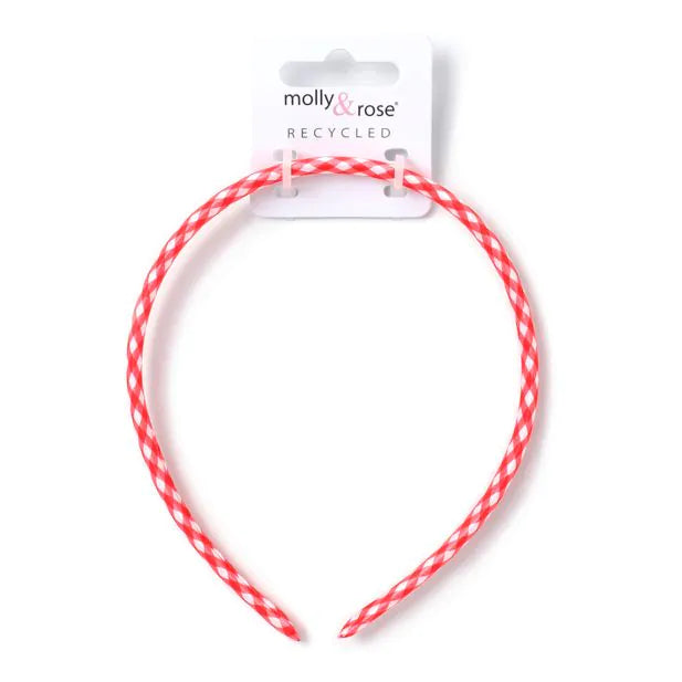 Molly & Rose 1cm Wide Recycled Red Gingham School Aliceband