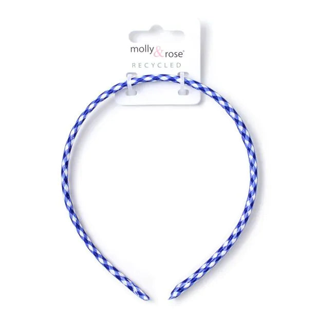 Molly & Rose 1cm Wide Recycled Royal Blue Gingham School Aliceband